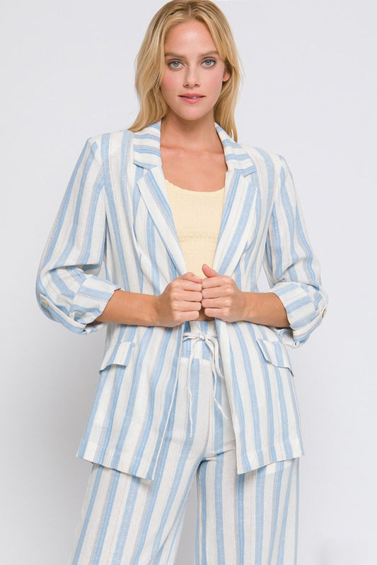 Love Tree Linen Woven Striped Blazer-0