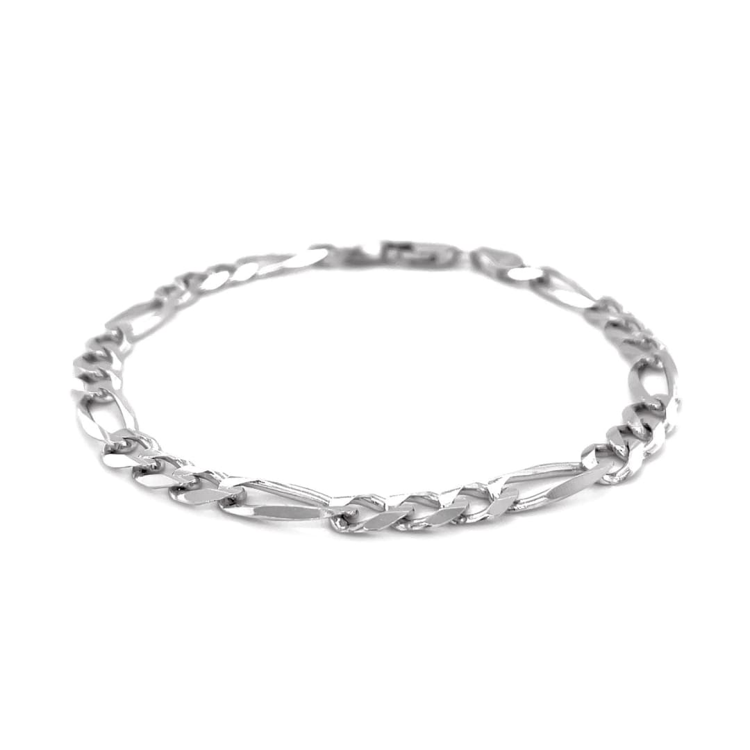 6.0mm 14k White Gold Solid Figaro Bracelet | Richard Cannon Jewelry