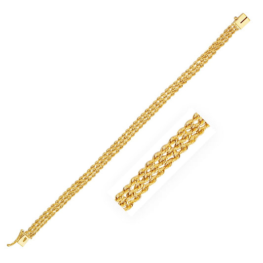6.0mm 14k Yellow Gold Three Row Rope Bracelet | Richard Cannon Jewelry