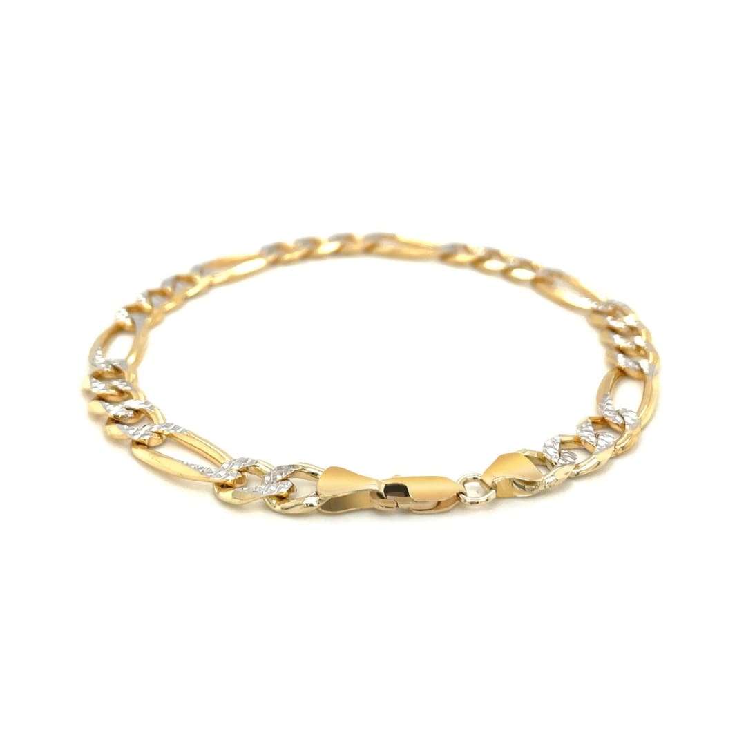 7.0mm 14K Yellow Two Tone Solid Pave Figaro Bracelet | Richard Cannon Jewelry