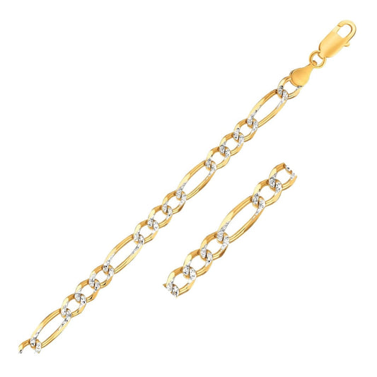 7.0mm 14K Yellow Two Tone Solid Pave Figaro Bracelet | Richard Cannon Jewelry