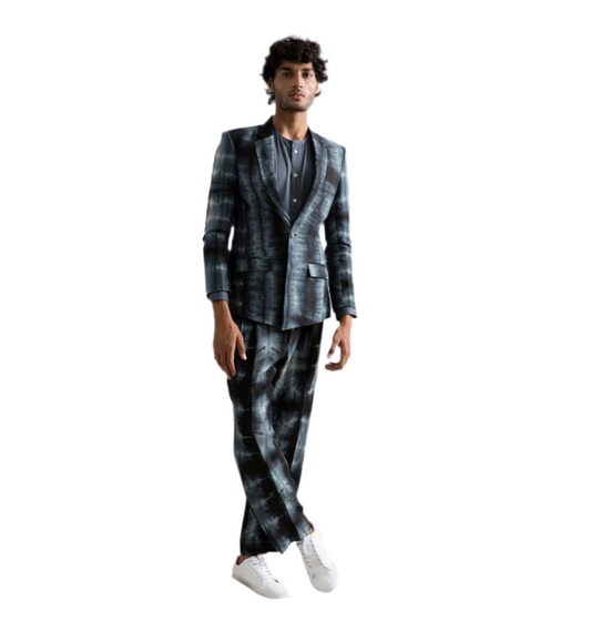 Verne Set - Grey Collarless Shirt with Tie & Dye Classic Suit Set