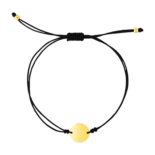 9 1/4 inch Black Cord Adjustable Bracelet with 14k Yellow Gold Circle | Richard Cannon