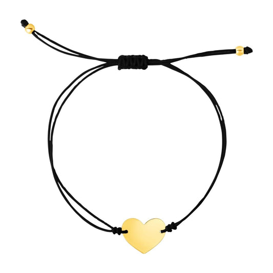 9 1/4 inch Black Cord Adjustable Bracelet with 14k yellow Gold Heart | Richard Cannon