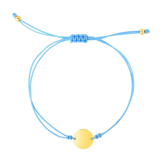 9 1/4 inch Blue Cord Adjustable Bracelet with 14k Yellow Gold Circle | Richard Cannon