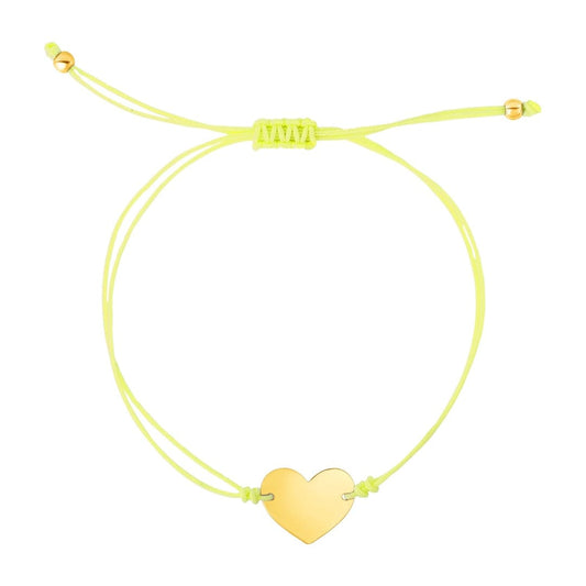 9 1/4 inch Yellow Cord Adjustable Bracelet with 14k yellow Gold Heart | Richard Cannon