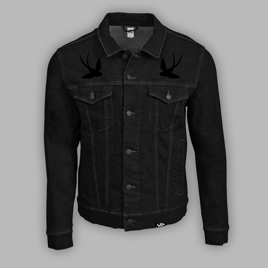 Embroidered Black Sparrow Denim Jacket-0