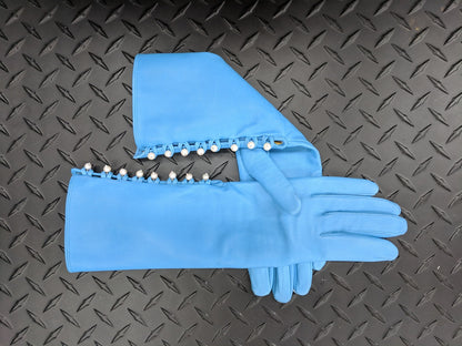 Blue Handmade Leather Gloves, Genuine Pearl Buttons, Love & Gratitude lining-0