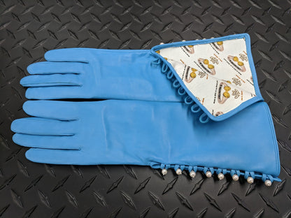 Handmade Button-up Leather Gloves with Genuine Pearl Adornment.-28