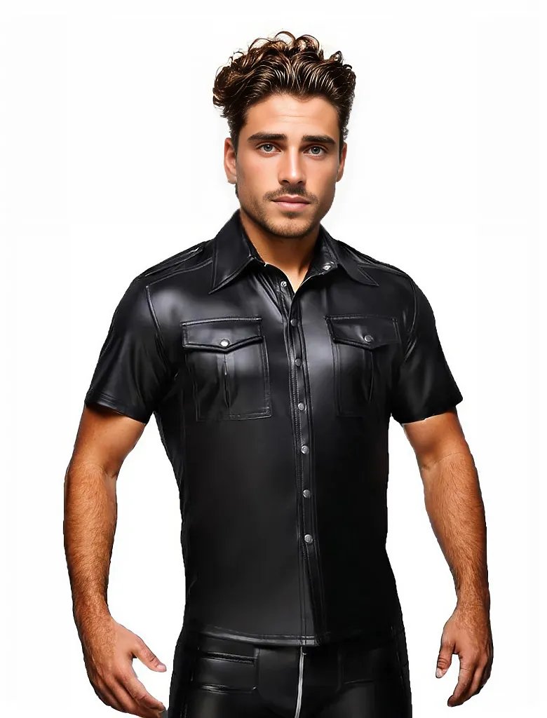 Chris Mens Leather Buttoned Up Shirt-0