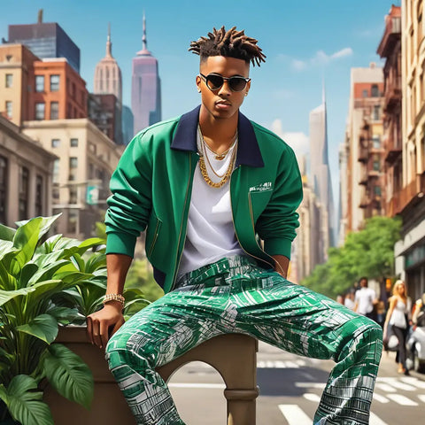 man wearing printed pants