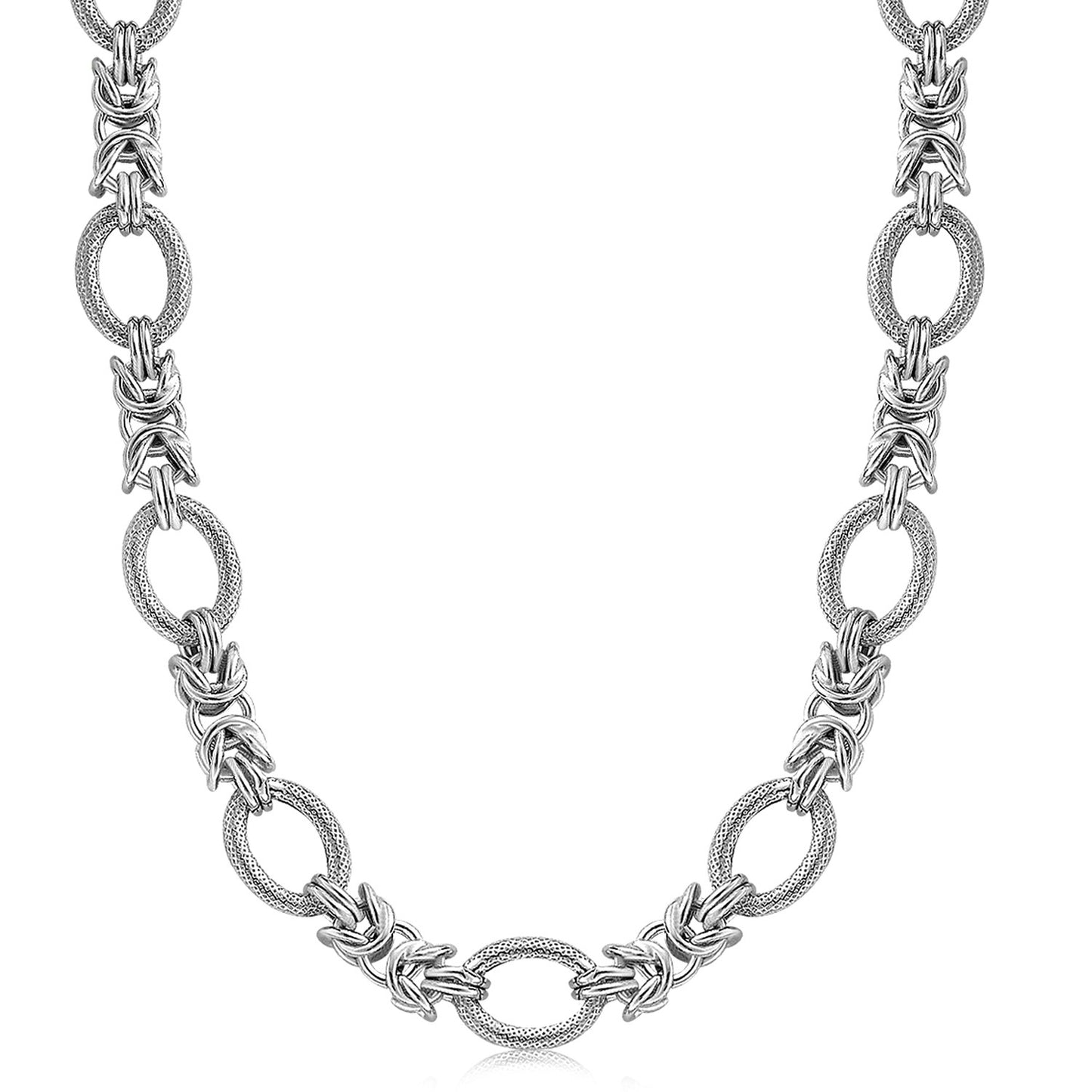 Sterling Silver  Rhodium Plated Knot Style and Textured Oval Chain Necklace-0