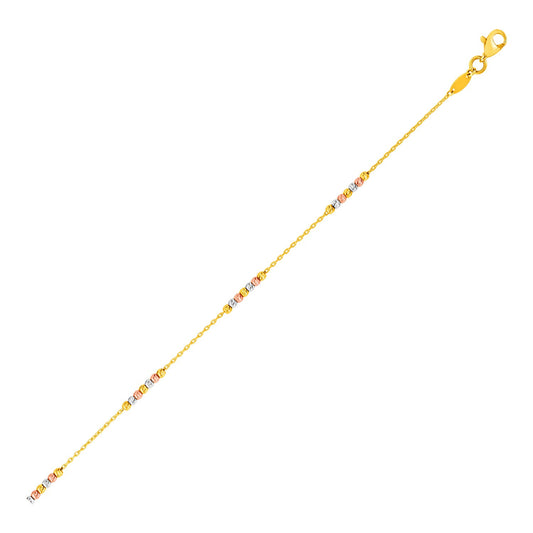 14k Tri Color Gold Anklet with Textured Beads-0