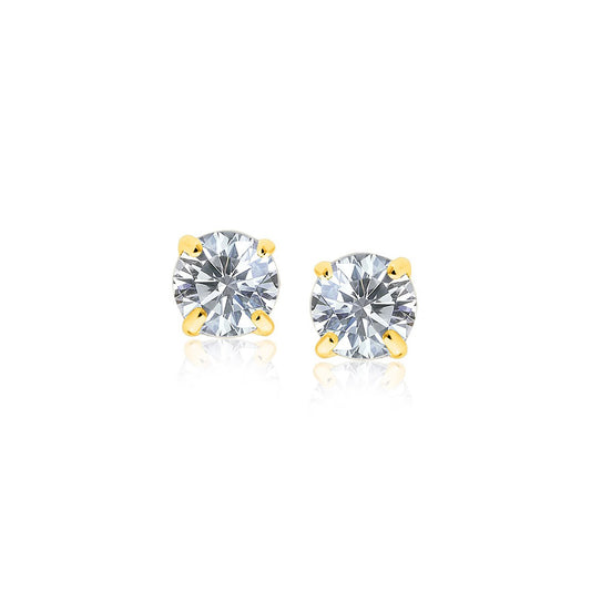 14k Yellow Gold Stud Earrings with White Hue Faceted Cubic Zirconia(5mm)-0