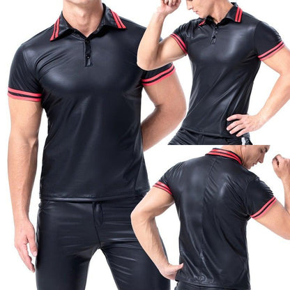 Dual Tone Mens Leather Polo Shirt-1