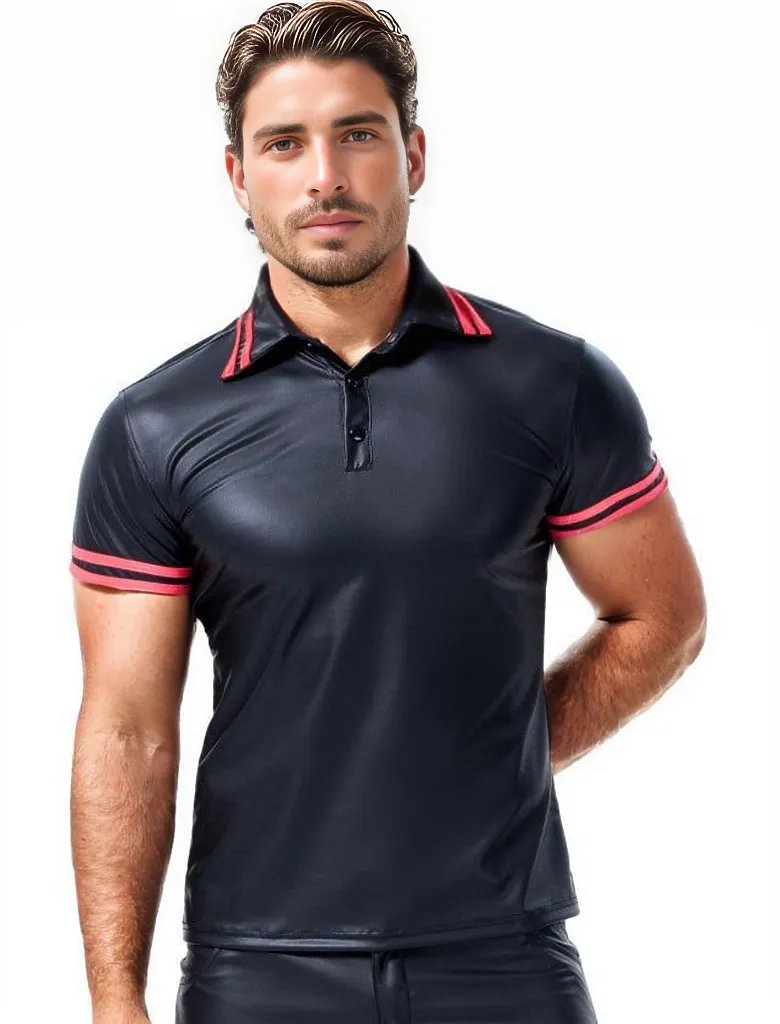 Dual Tone Mens Leather Polo Shirt-0