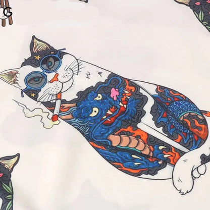 Japanese Tattoo Cat Print Hawaiian Shirt