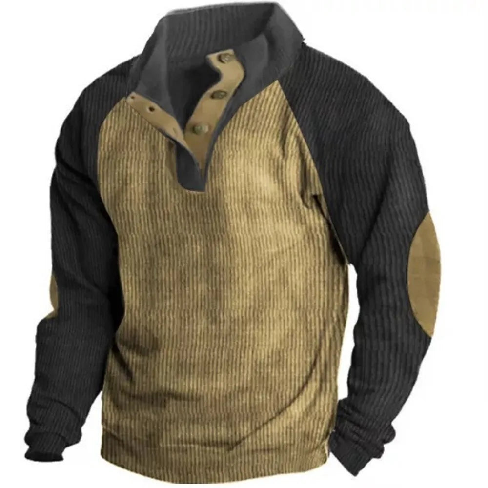 Classic Ribbed Knit Pullover with Suede Accents