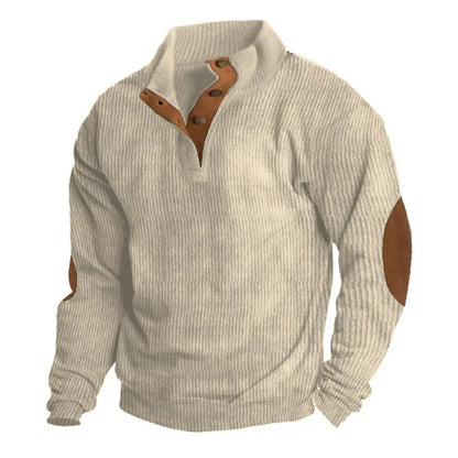 Classic Ribbed Knit Pullover with Suede Accents