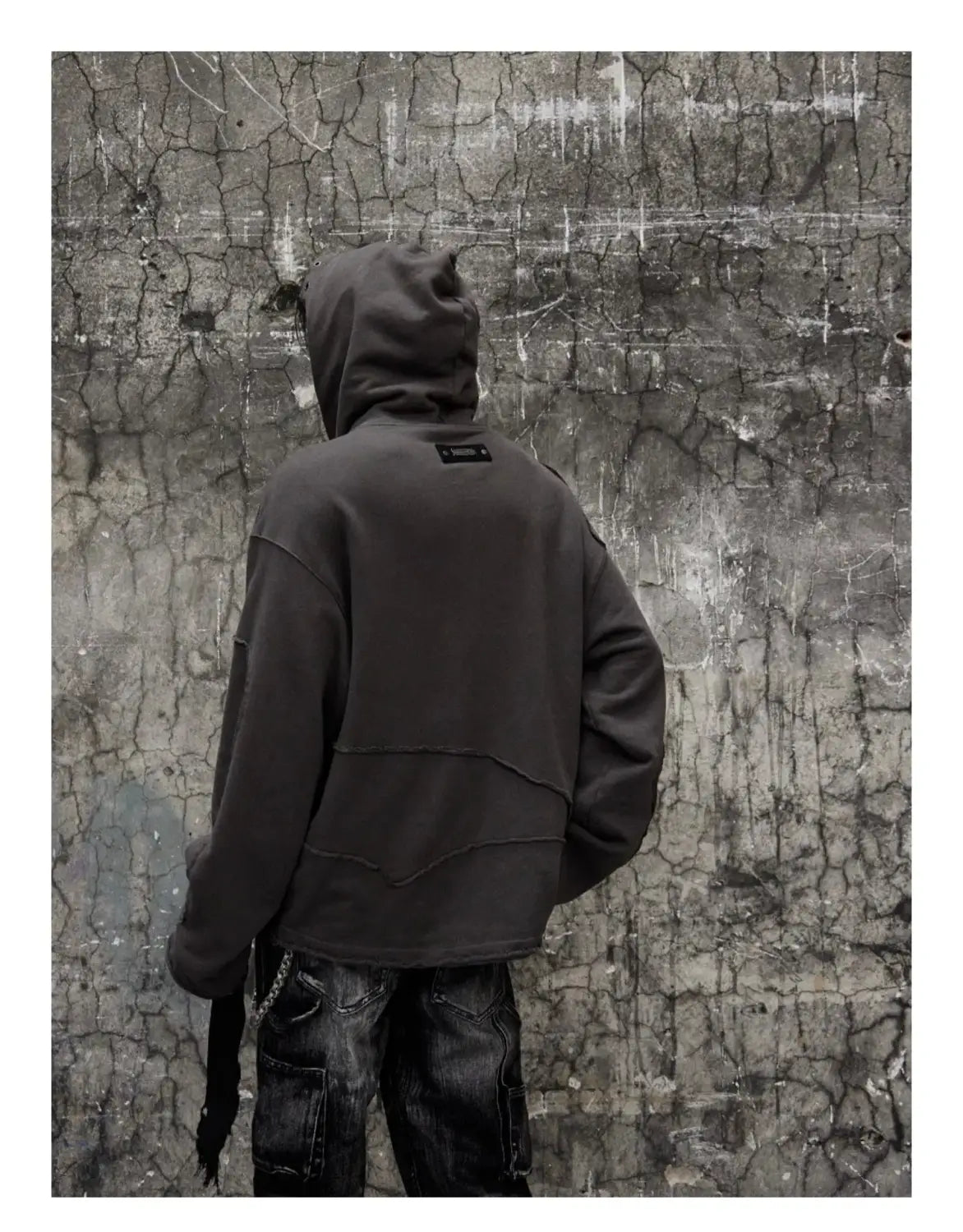 Men Hoodies Jacket Washed Double Hat Deconstructed Loose Hooded Sweatshirt Coat Profile