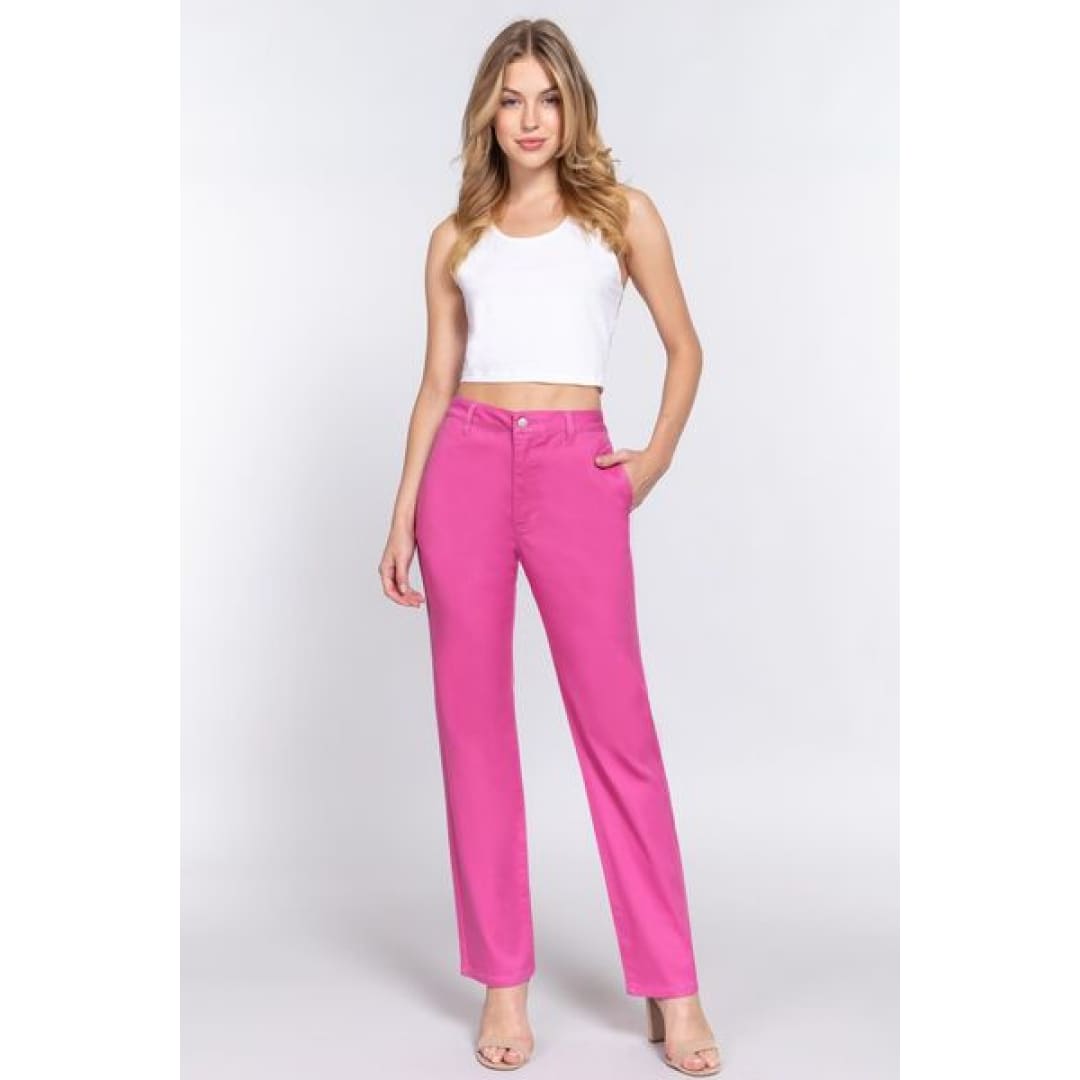 ACTIVE BASIC High Waist Straight Twill Pants | The Urban Clothing Shop™