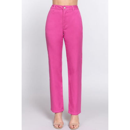 ACTIVE BASIC High Waist Straight Twill Pants | The Urban Clothing Shop™