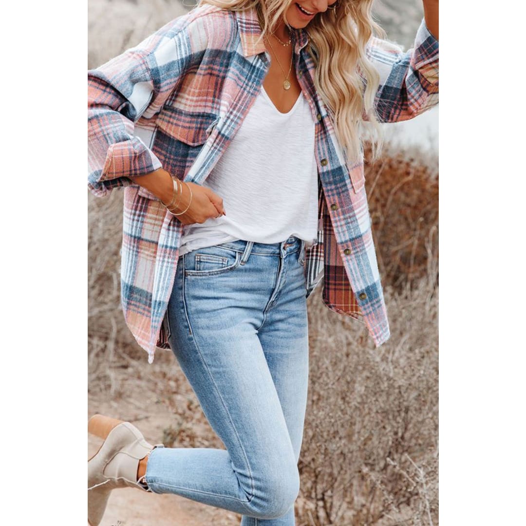 Addison Plaid Flap Pockets Shacket | Threaded Pear