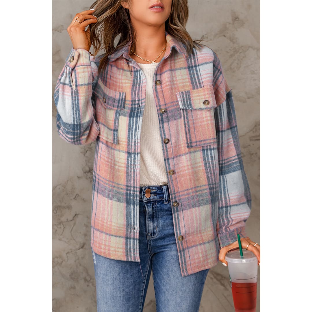 Addison Plaid Flap Pockets Shacket | Threaded Pear