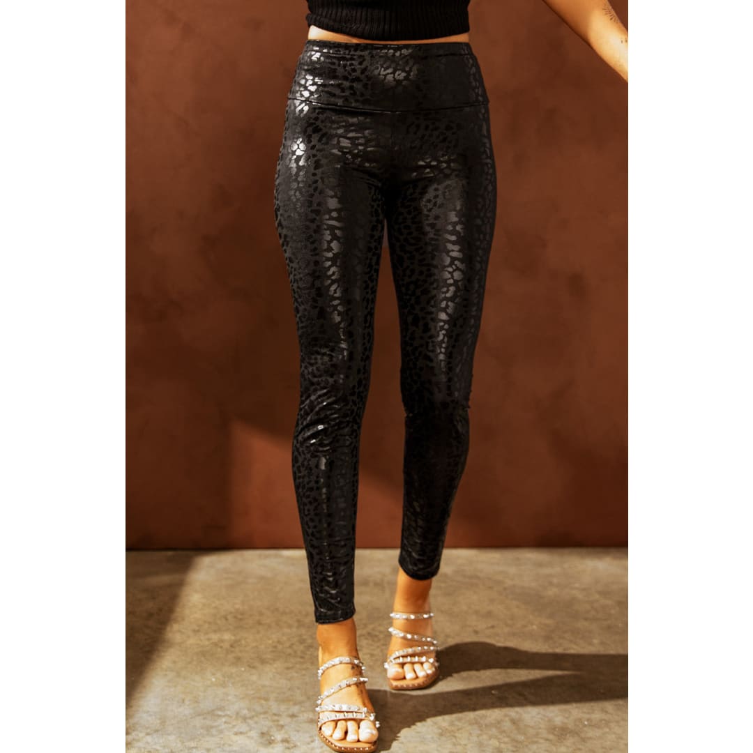 Adelaide Shiny Leopard Textured Leggings | Threaded Pear