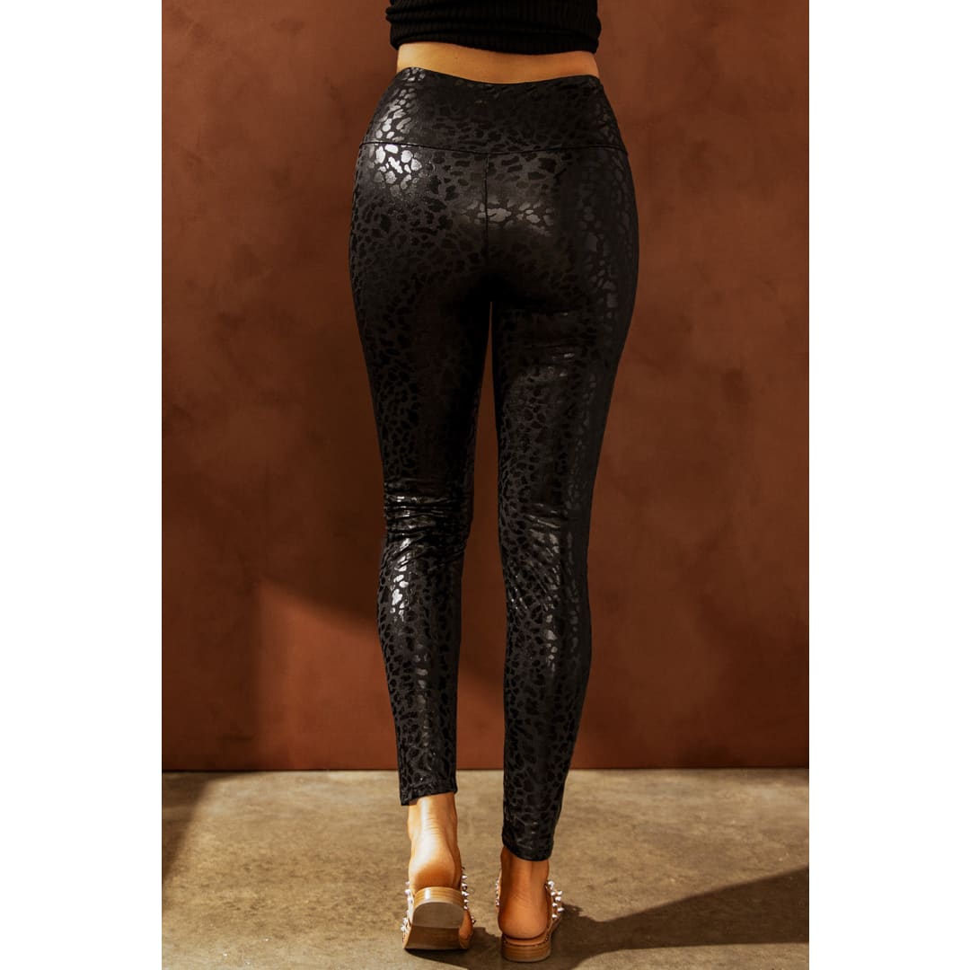 Adelaide Shiny Leopard Textured Leggings | Threaded Pear