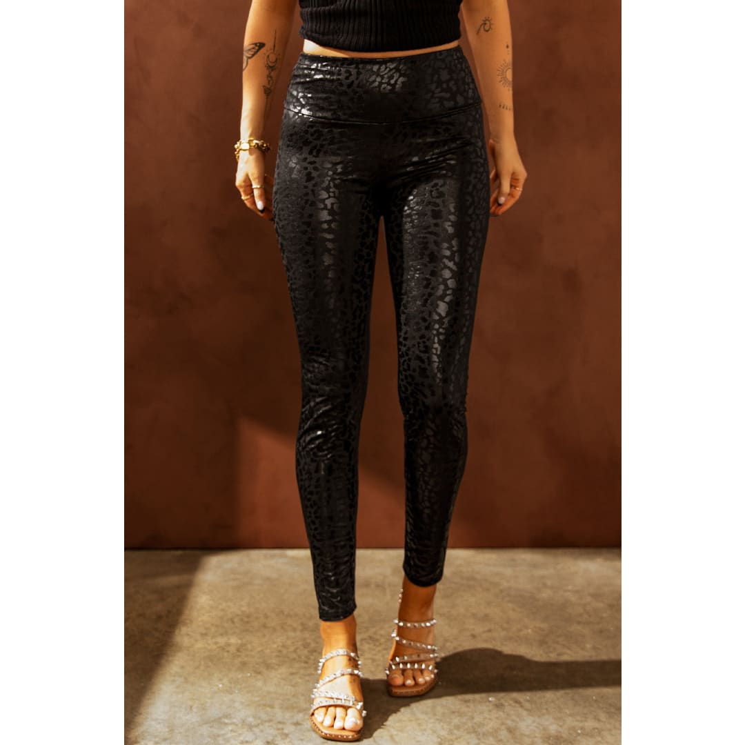 Adelaide Shiny Leopard Textured Leggings | Threaded Pear