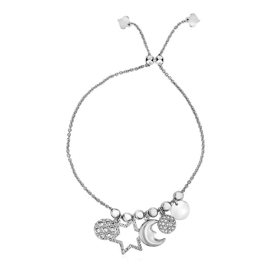 Adjustable Bead Bracelet with Celestial Charms in Sterling Silver | Richard Cannon Jewelry