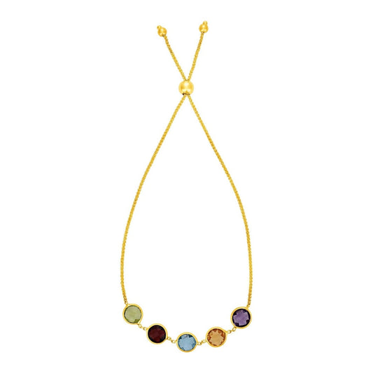 Adjustable Bracelet with Multicolored Large Round Gemstones in 14k Yellow Gold | Richard
