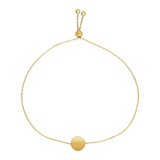 Adjustable Bracelet with Shiny Circle in 14k Yellow Gold | Richard Cannon Jewelry