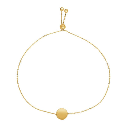 Adjustable Bracelet with Shiny Circle in 14k Yellow Gold | Richard Cannon Jewelry