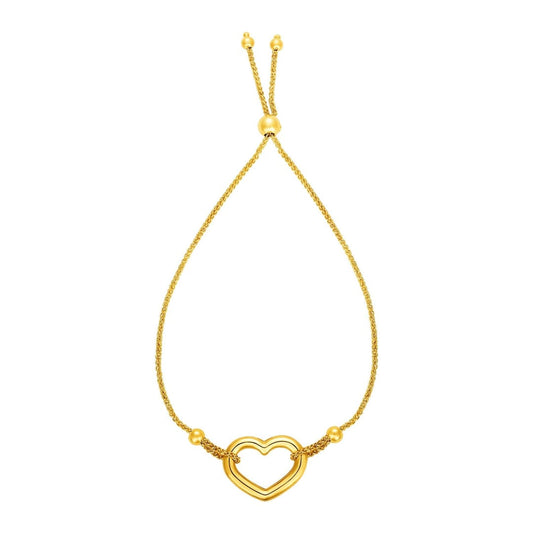 Adjustable Bracelet with Shiny Open Heart in 14k Yellow Gold | Richard Cannon Jewelry