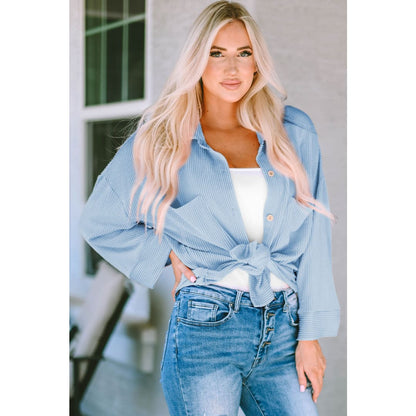 Amanda Roll Tab Sleeve Ribbed Cording Shacket | Threaded Pear