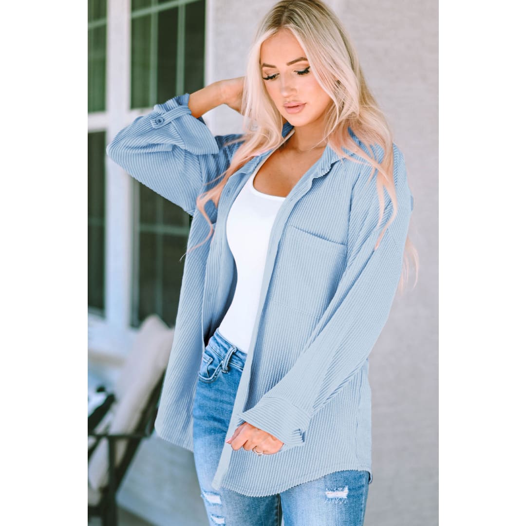 Amanda Roll Tab Sleeve Ribbed Cording Shacket | Threaded Pear