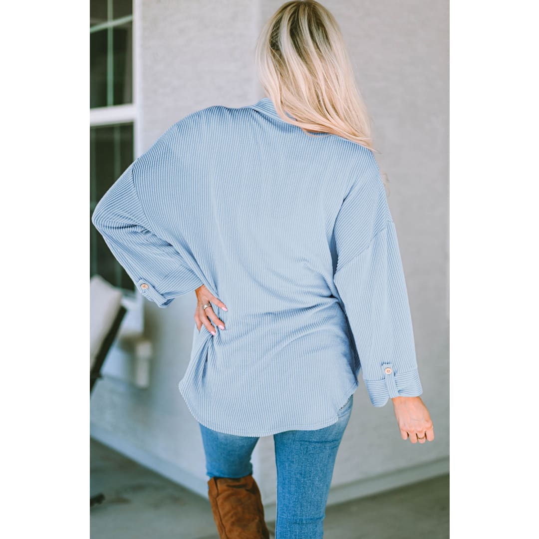 Amanda Roll Tab Sleeve Ribbed Cording Shacket | Threaded Pear