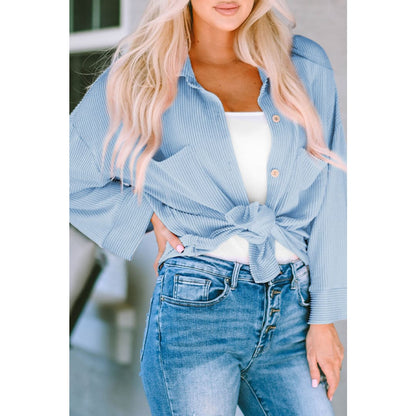 Amanda Roll Tab Sleeve Ribbed Cording Shacket | Threaded Pear