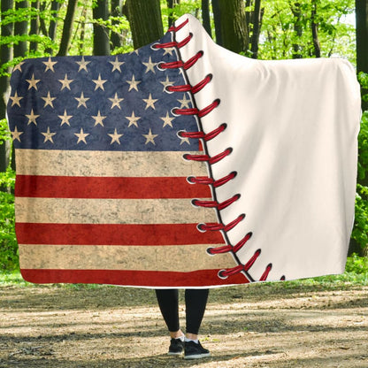 American Flag Baseball Stitch Hooded Blanket | The Urban Clothing Shop™