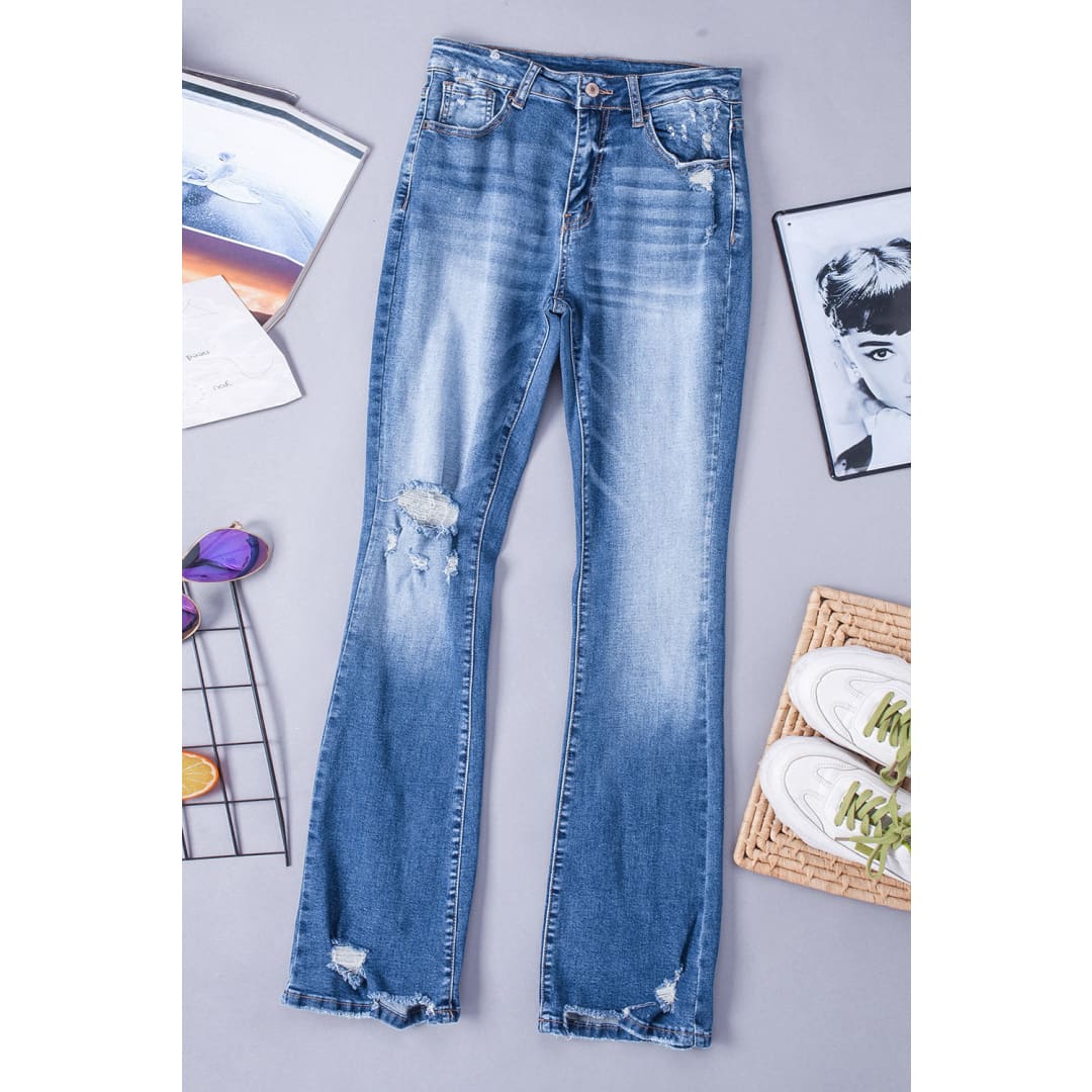 Angelina Distressed Flare Jeans | Threaded Pear