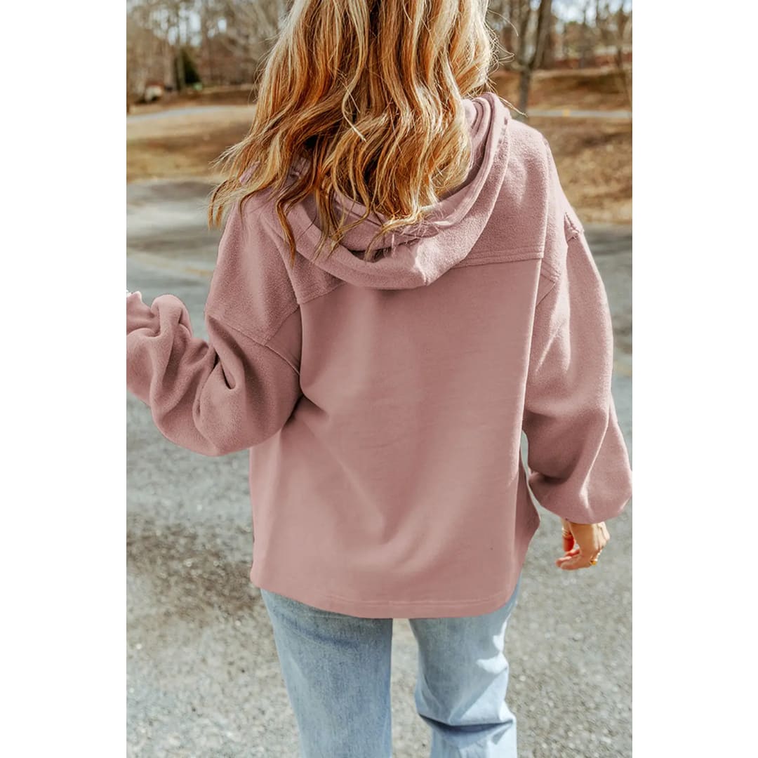 Apricot Flap Pocket Drawstring Hood Zip Up Jacket | Fashionfitz