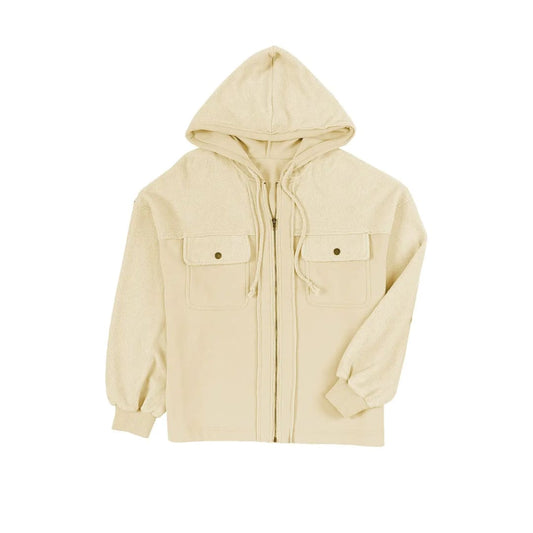 Apricot Flap Pocket Drawstring Hood Zip Up Jacket | Fashionfitz