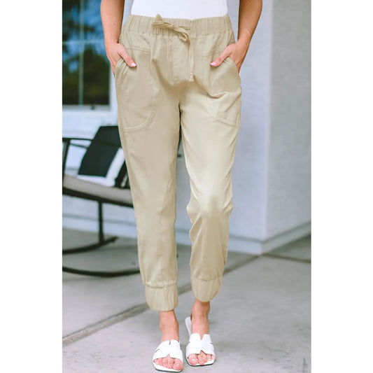 Apricot High Waist Drawstring Pocketed Pants | Fashionfitz