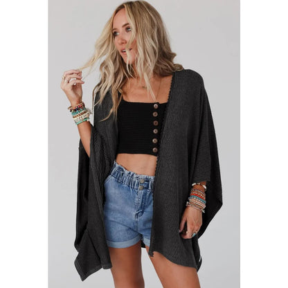 Apricot Lace Trim Ribbed Oversize Kimono | Fashionfitz