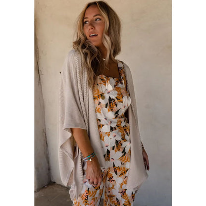 Apricot Lace Trim Ribbed Oversize Kimono | Fashionfitz