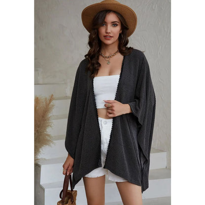 Apricot Lace Trim Ribbed Oversize Kimono | Fashionfitz