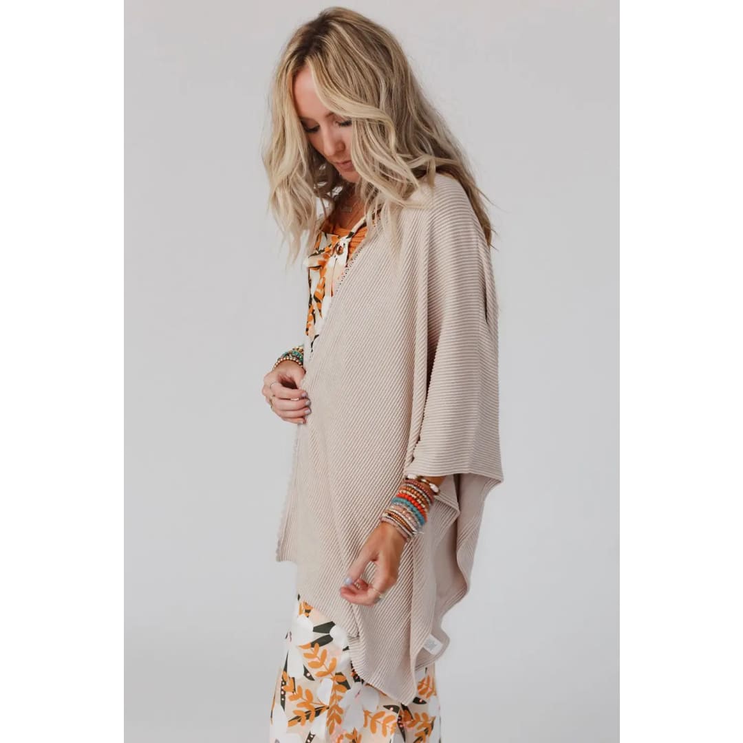 Apricot Lace Trim Ribbed Oversize Kimono | Fashionfitz