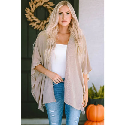 Apricot Lace Trim Ribbed Oversize Kimono | Fashionfitz